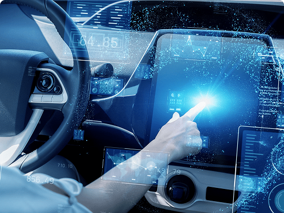 A futuristic scene depicting autonomous vehicles on a smart city road, symbolizing the evolution of mobility.