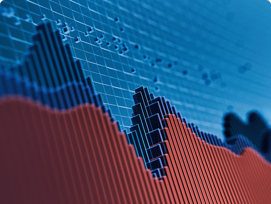 3D bar graph with blue and red bars on a grid background, showing data trends over time.