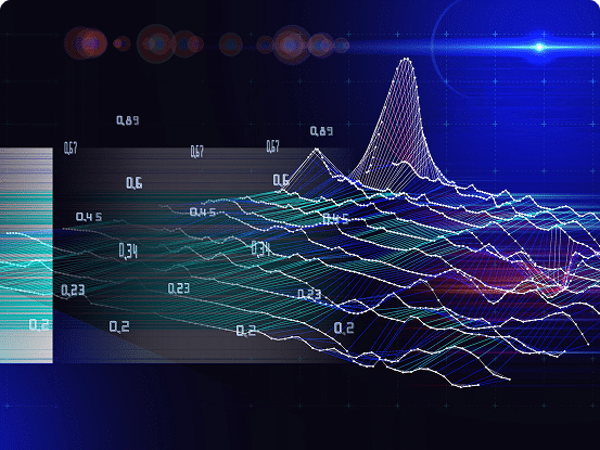 3D graph with intersecting lines and numerical data points on a dark blue grid background.