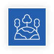 Blue icon with a white globe and three trees on top.