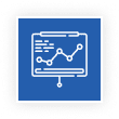 Icon of a presentation board with a line graph and text on a blue background.