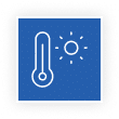 Blue icon with a white thermometer and sun symbol.