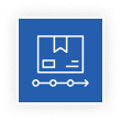 Blue icon with a white package and a four-step timeline.