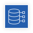 Blue icon with a white database symbol connected to three squares.
