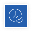 Blue icon with two overlapping white clocks, one larger than the other