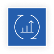 Blue icon with circular arrow around a bar chart and upward arrow