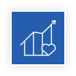 Blue icon with white bar chart, upward arrow, and heart at the base