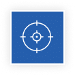 White target symbol with concentric circles and four extending lines on a blue square background