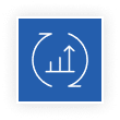 Blue icon with circular arrow around bar chart and upward arrow