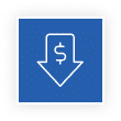 Blue square icon with a white downward arrow containing a dollar sign.