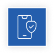 Blue icon with a white smartphone and a shield containing a checkmark.