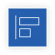 Blue icon with white geometric shapes—a vertical line on the left and two stacked rectangles on the right.