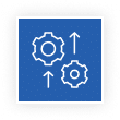 Blue icon with two white gears and two upward-pointing arrows.