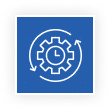 Blue icon with white gear containing a clock, surrounded by circular arrows