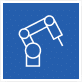 Blue and white robot icon with a friendly design, featuring a rounded head and simple facial features.