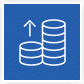 A blue square featuring a white icon of a stack of coins, symbolizing finance or savings.