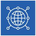 Icon representing a global network, featuring interconnected nodes and lines symbolizing worldwide connectivity.